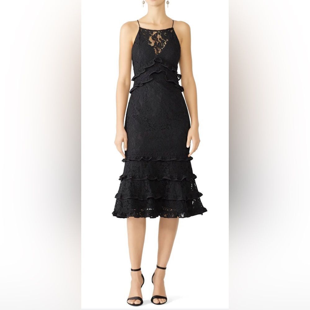 Keepsake Black Catch Me Lace Midi Dress Size XS